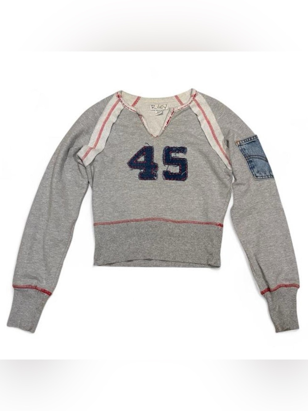 Y2K vintage Riley gray cropped sweatshirt with denim patching